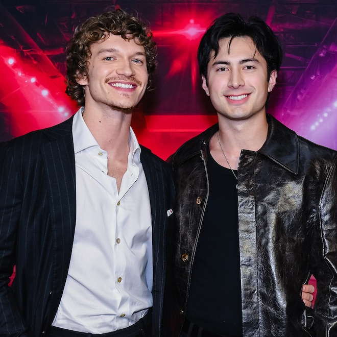 Connor Storrie and Hudson Williams attend the premiere of Heated Rivalry